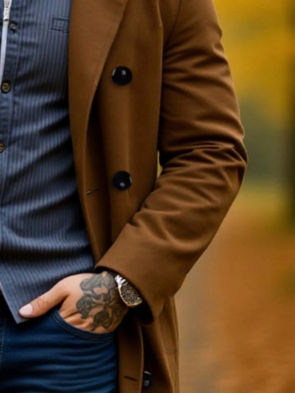 Men's Double-Breasted Wool Overcoat – Warm Thick Winter Coat with Stand Collar