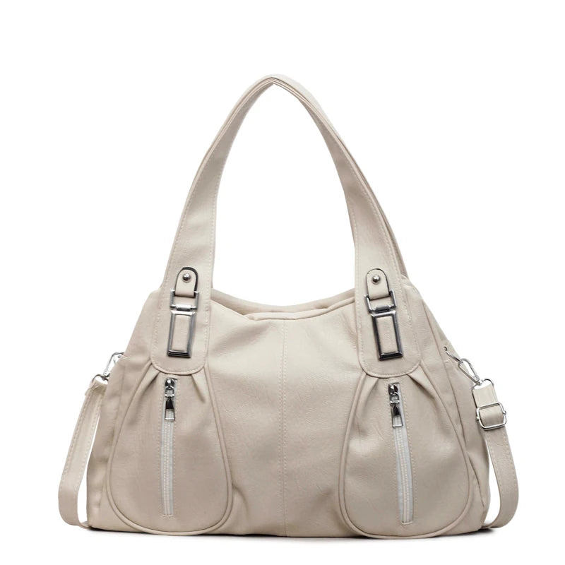 Solid PU Leather Handbags Large Capacity Vintage Shoulder Bags Women Designer French Style Casual Totes Fashion Female Packages