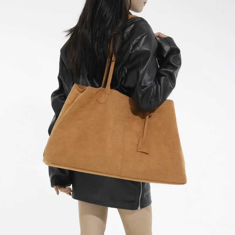 Women's Suede Tote Bag – Simple Large-Capacity Designer Shoulder Handbag
