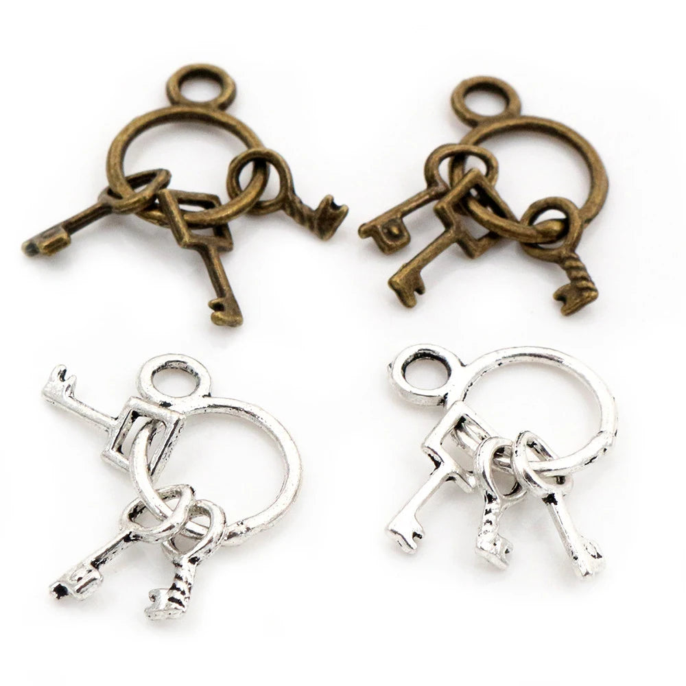 10-Piece Vintage Keychain Charms – Antique Silver & Gold-Tone DIY Pendants for Jewelry Making