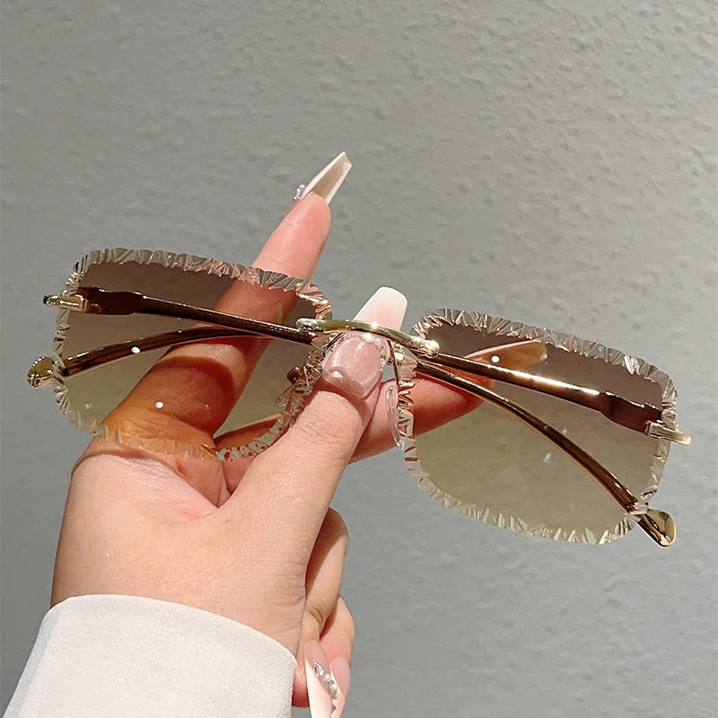 Rimless Square Sunglasses Men Fashion Vintage Gradient Casual Shades Women Trendy Luxury Brand Design Decor Sun Glasses