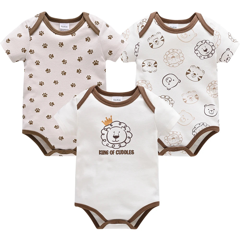 Baby Bodysuits 3-Pack – Lion Print Cotton Short-Sleeve Onesies