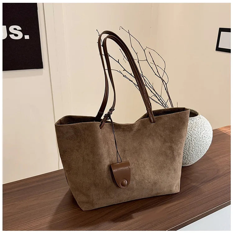 Women's Soft Suede Tote Bag – Large-Capacity Vintage Slouchy Shoulder Bag