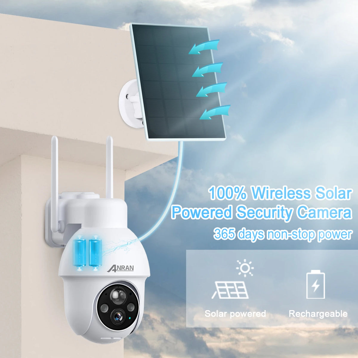 ANRAN 4K 8MP Solar Camera 3K 5MP 2.4G WIFI Camera Outdoor Battery Cams Home Protection Security Cameras PIR Human Detect Color Night Vision Two Way Audio