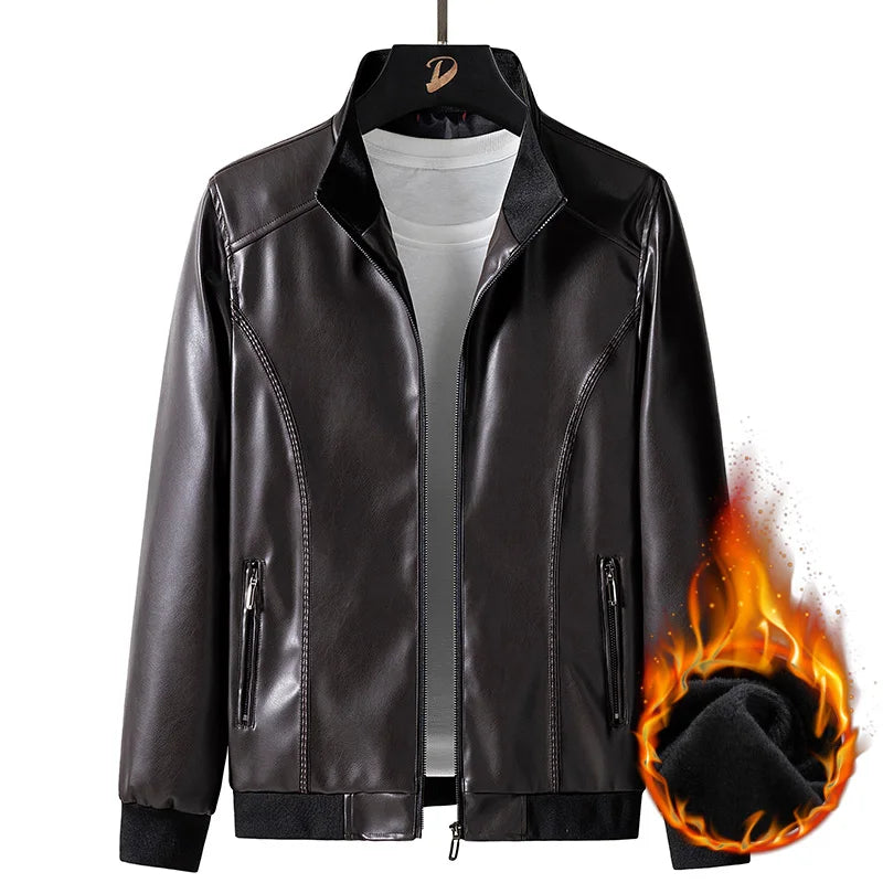 Men's Black Leather-Look Motorcycle Jacket – Fleece-Lined Winter Coat, Oversized Plus Size 6XL–8XL (Copie)