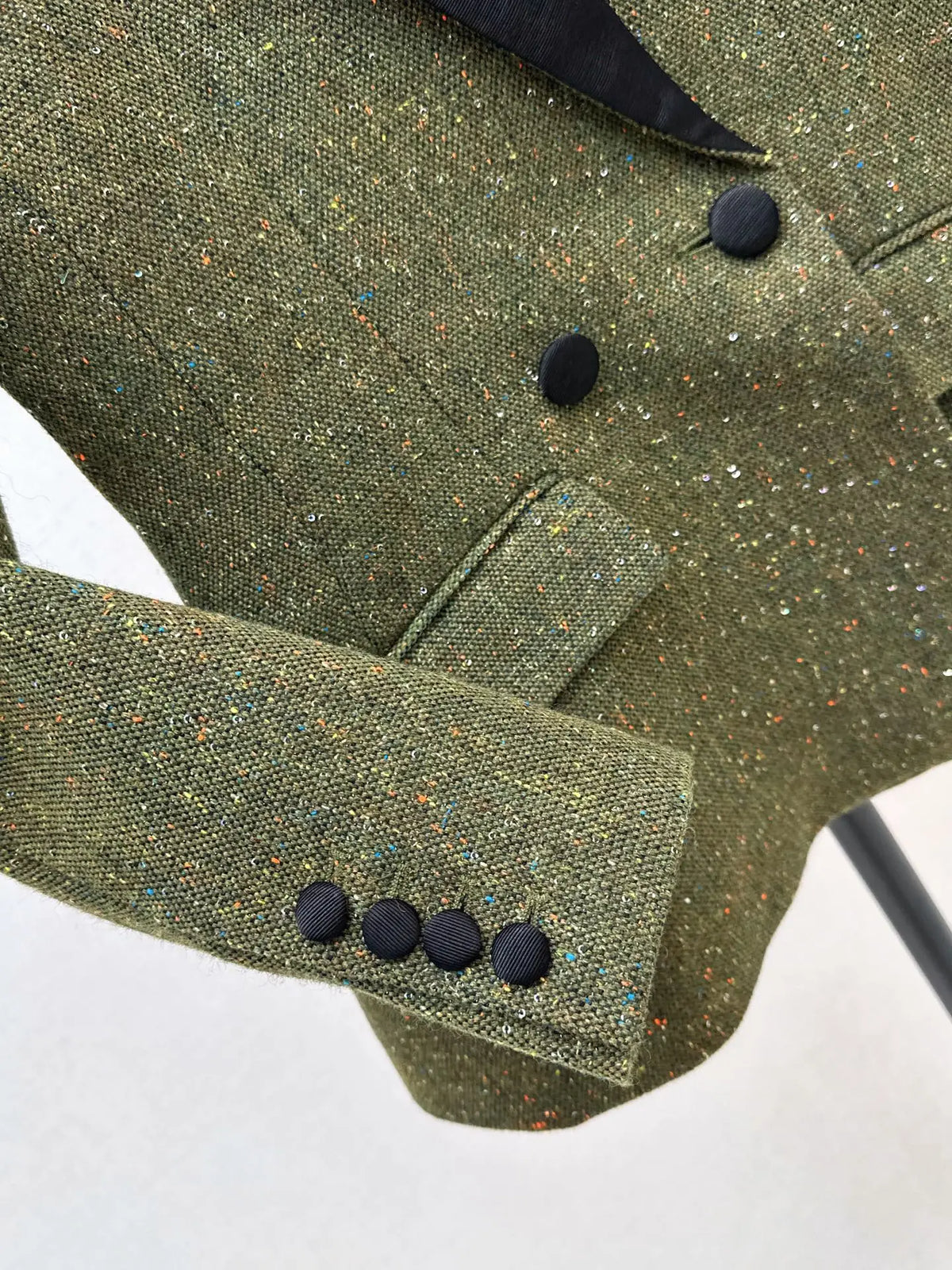 Women’s Polka Dot Tweed Blazer – Contrast Satin Collar Jacket