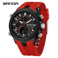 SANDA 6279 Electronic Quartz Watches for Man Dual Display Large Dial Calendar Luminous Waterproof Outdoor Sports Digital Watch