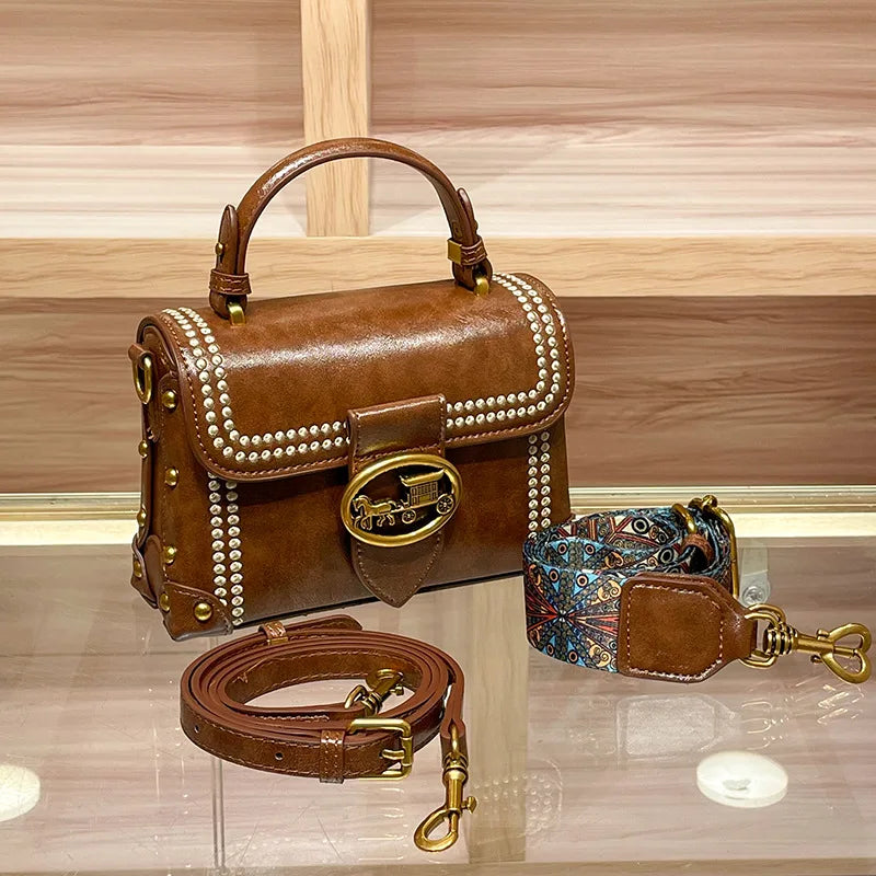 Women's handbag 2025 new autumn and winter high-end retro wide shoulder strap fashionable single shoulder crossbody bag