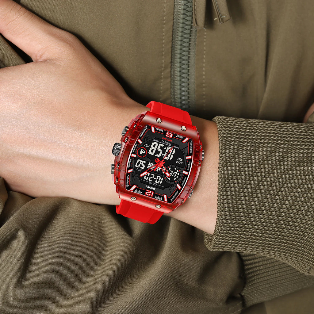 LOQNCE  98003 Male montre homme Hour Sport Watches Digital Double Time Chronograph Watch Mens LED Week Display Wristwatches