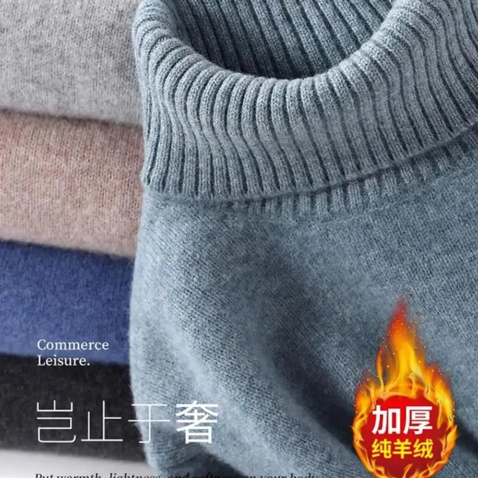 Men's High-Neck Cashmere Sweater – Thick Loose-Fit Knit Pullover for Autumn and Winter