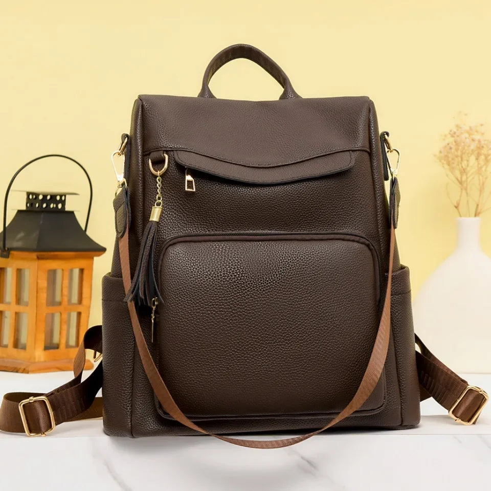 Women's PU Leather Backpack – Stylish Casual Daypack for School and Travel