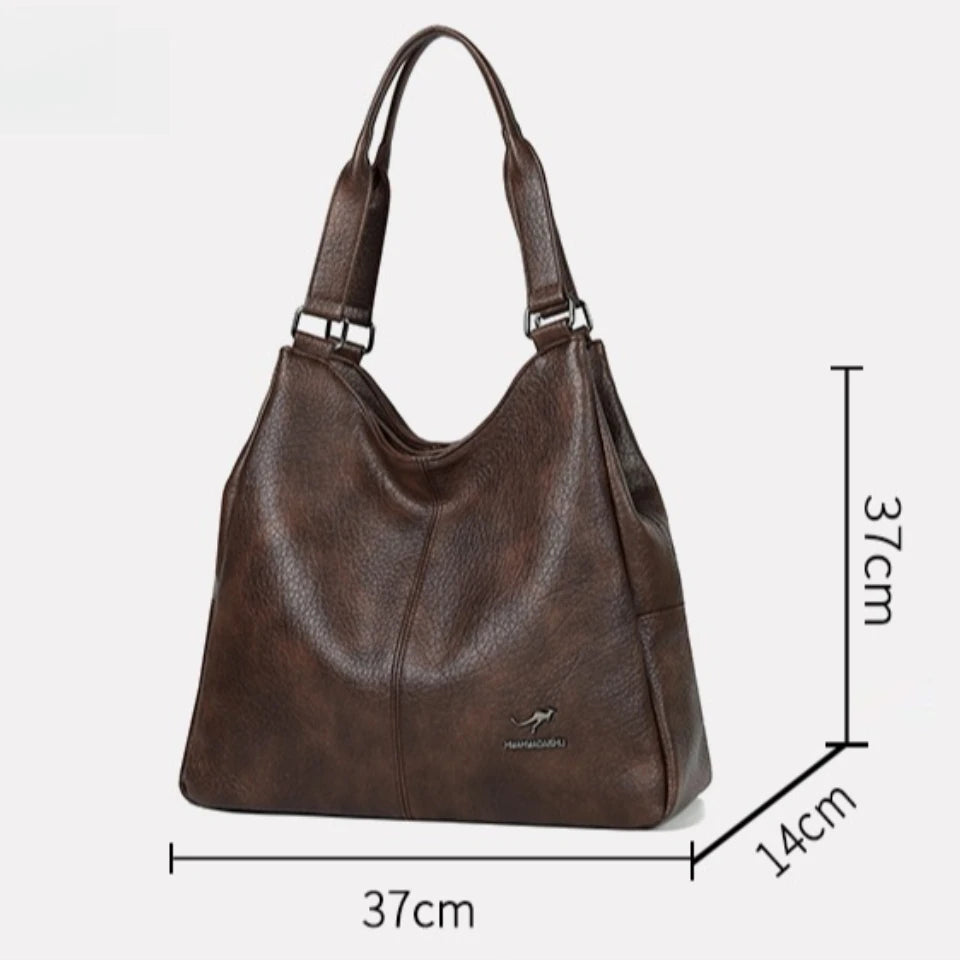 Women's Soft Leather Tote Bag – Luxury Three-Layer Shoulder Handbag