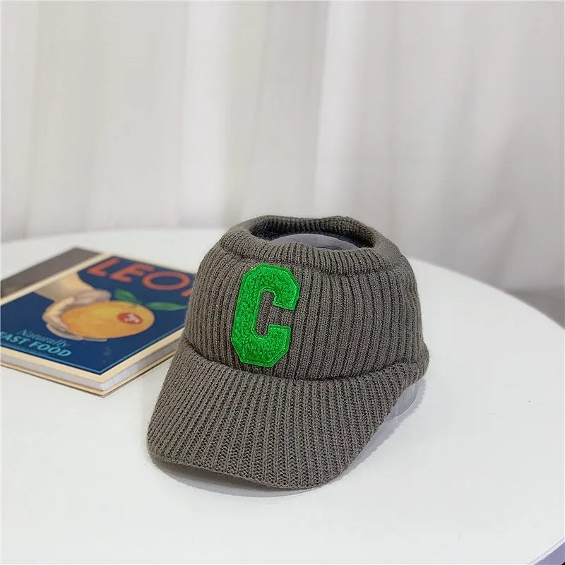 Unisex Knitted Visor Beanie Hat – Striped Winter Cap with Plush Lining