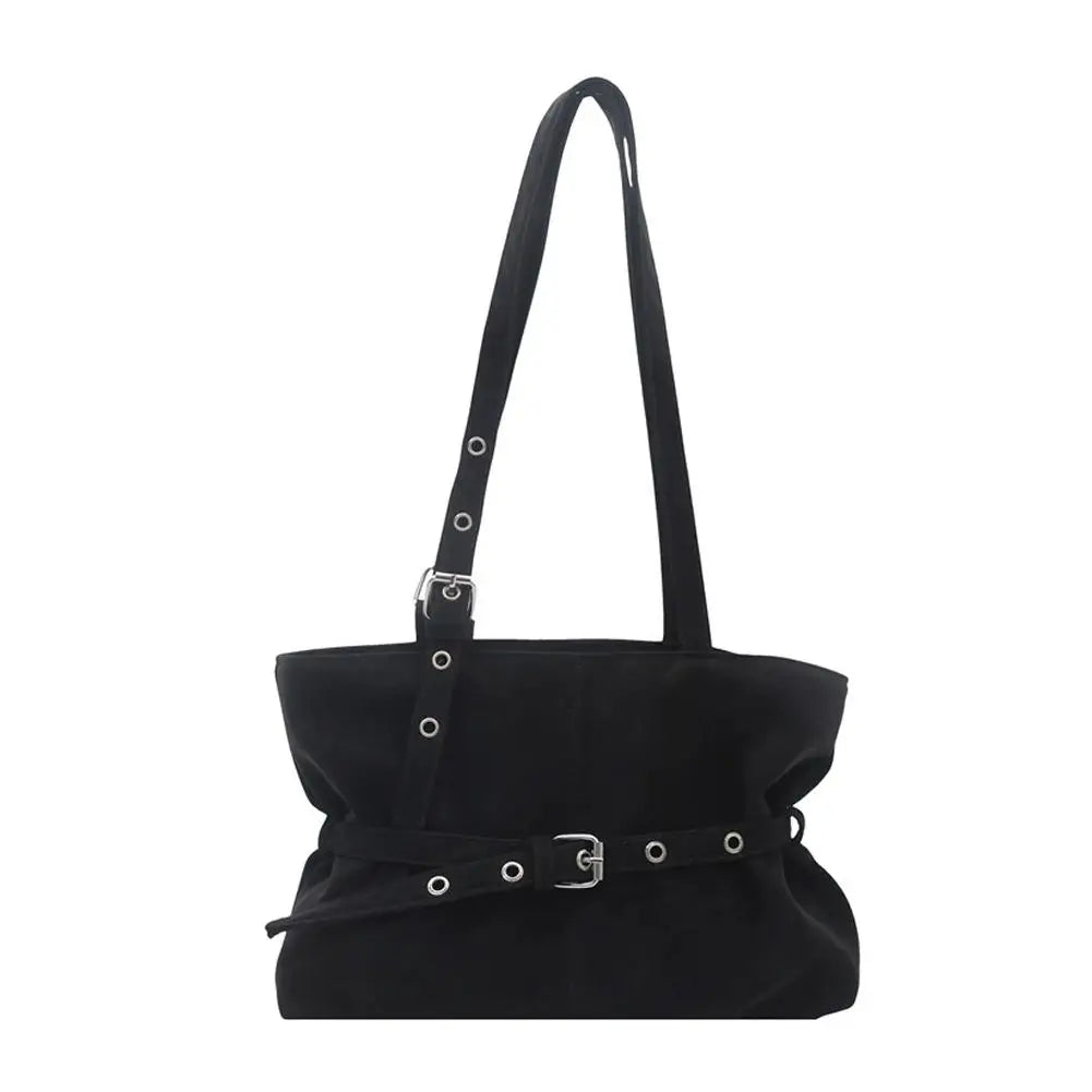 Women's Retro Suede Tote Bag – Large-Capacity Shoulder Handbag with Buckle Closure