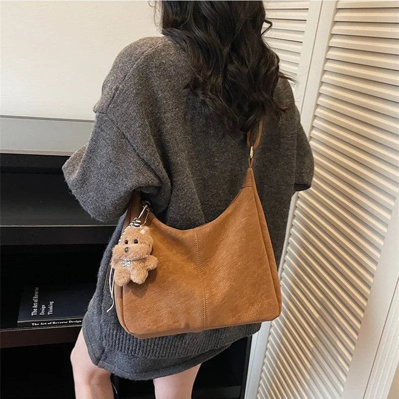 Women's Soft PU Leather Tote Bag – Simple Large-Capacity Shoulder Handbag