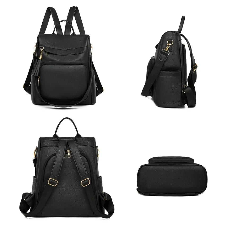 Women's PU Leather Backpack – Stylish Casual Daypack for School and Travel