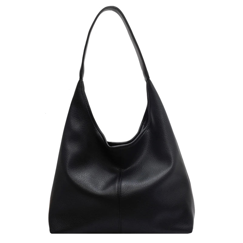 Simple Fashion Single Shoulder Tote Bag Set For Women Soft Leather Pure Color 2-In-1 Large Capacity Shopper Tote Handbags Female