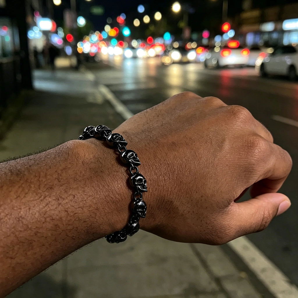 Vintage Skull Link Bracelet for Men – Stainless Steel Gothic Punk Biker Jewelry