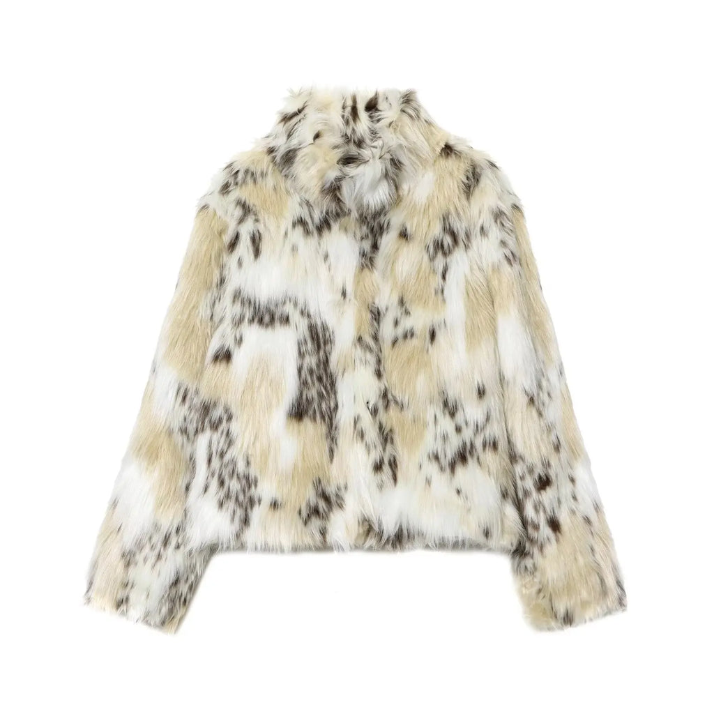 KONDALA Casual Leopard Faux Fur Jackets Women Long Sleeve Buttons Loose Jackets Fashion 2025 Autumn Winter Thick Warm Outwears
