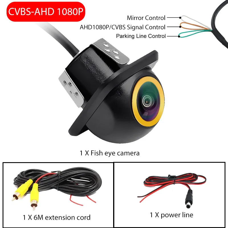 AHD CVBS Car Front Rear Side View Camera 170° Fisheye HD Night Vision Waterproof Straw Hat Shape Drill Mount Camera