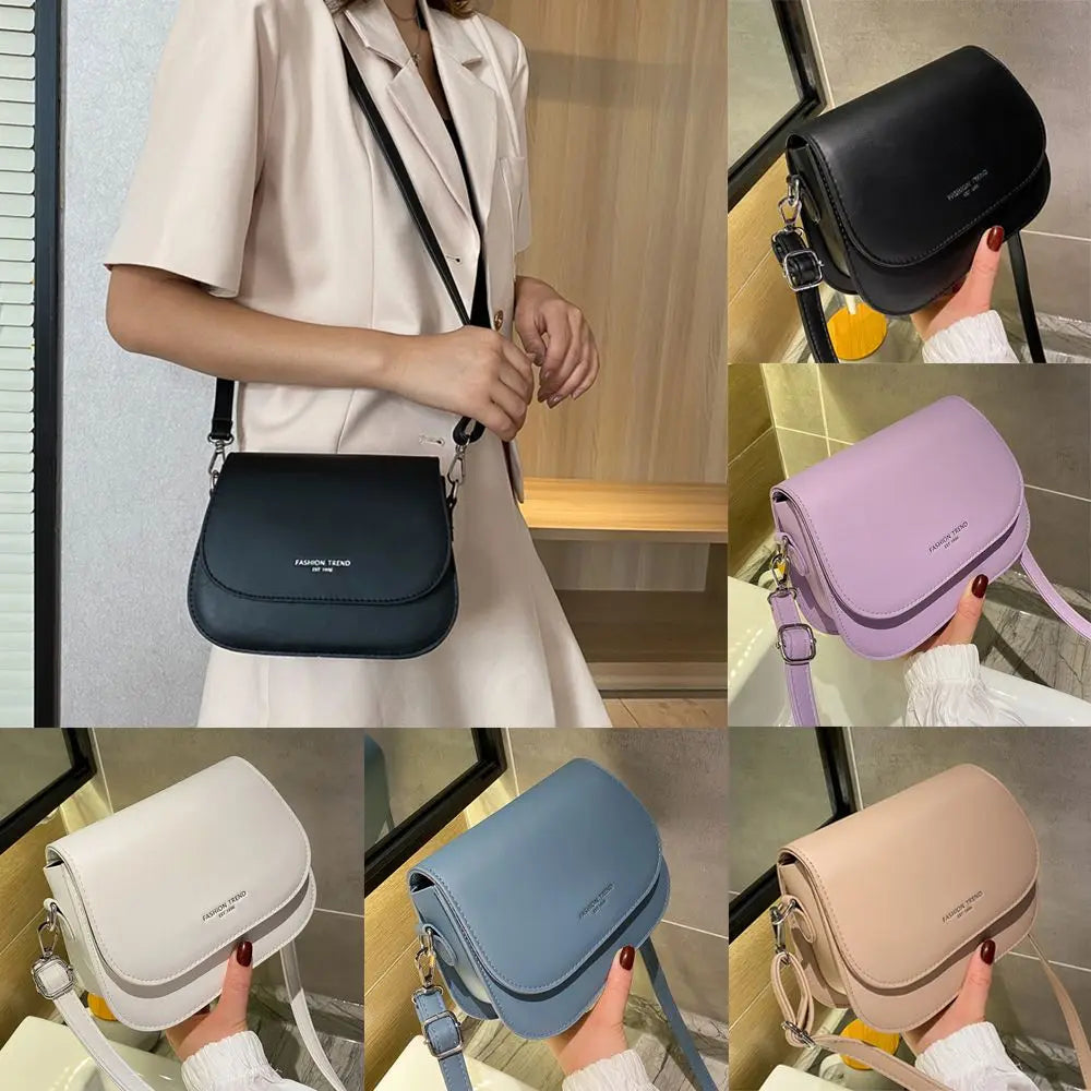Women PU Leather Simple Saddle Shoulder Bag Handbags Crossbody Bag Flap Messenger Bag