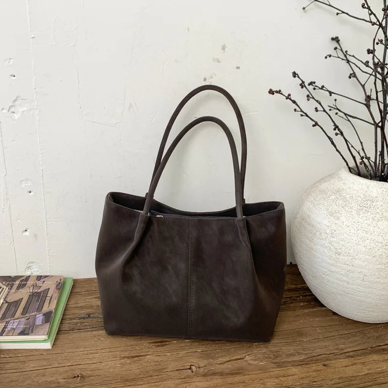 Women's Vintage Suede Tote Bag – Large-Capacity Shoulder Handbag for Work, School and Shopping