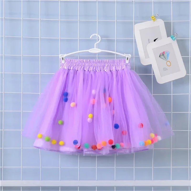 New Arrival Infant Mulity Colorful Tulle Tutu Skirt Pom Pom Princess Mini Dress Children Clothing Pettiskirt Girl Clothes