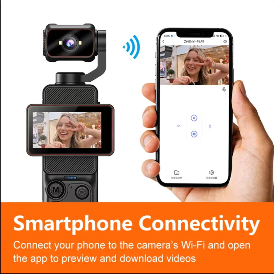 Lenovo Handheld Pocket Action Camera Rotating Lens and Screen Image Stabilization Photo Video Recording Wi-Fi Transfer to Phone