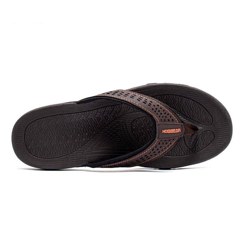 Jumpmore Summer Flip Flops Men Shoes Outdoor Fashion PU Leather Flat Shoes Beach Holiday Shoes Size 40-50