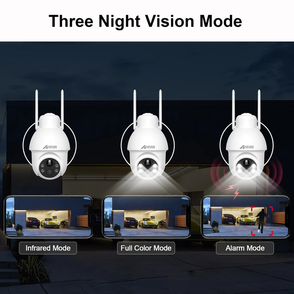 ANRAN 4K 8MP Solar Camera 3K 5MP 2.4G WIFI Camera Outdoor Battery Cams Home Protection Security Cameras PIR Human Detect Color Night Vision Two Way Audio