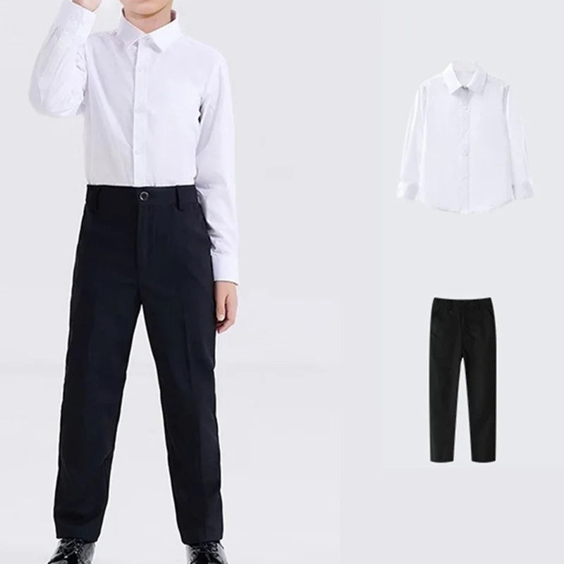 4-16 Years Boys Clothing Sets Long Sleeve Button Shirt + Suit Pants Children Birthday Party Performance Outfits Kids Clothes Set