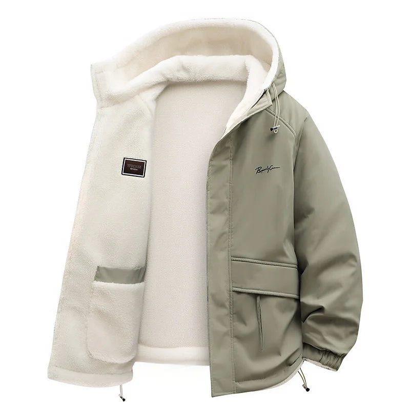 Unisex Reversible Fleece Hooded Jacket – Thick Warm Zip-Up Streetwear Coat