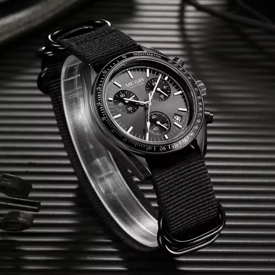 MEGIR 2247 New Luxury Men's Watch Canvas Braided Strap Sport Chronograph Night Light Quartz Waterproof Men's Watch Reloj Hombre