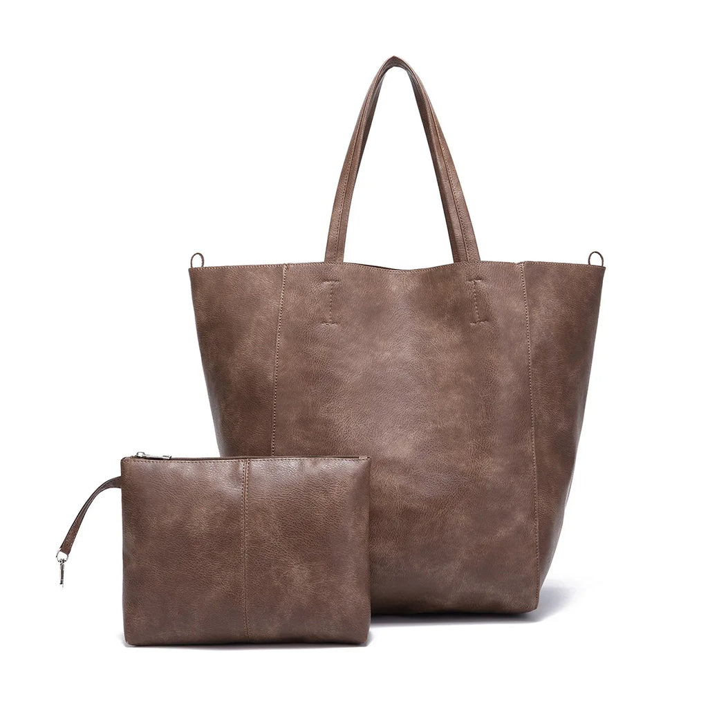 Women's Large PU Leather Tote Bag – Retro Luxury-Style Shoulder Shopper