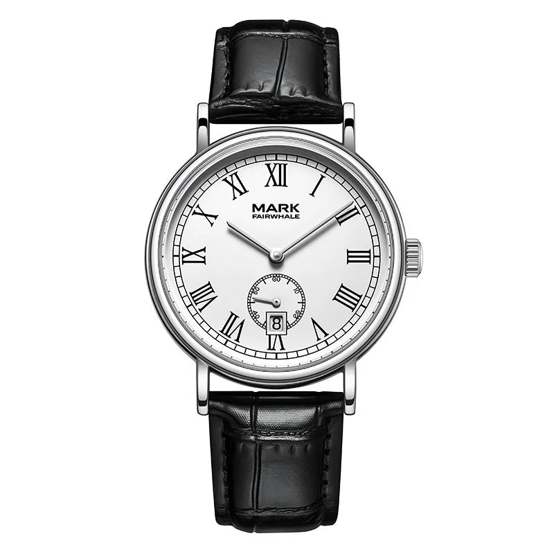 Men's Automatic Mechanical Watch with Date Display Stainless Steel Case Genuine Leather Strap Transparent Case Back 40mm  Dial