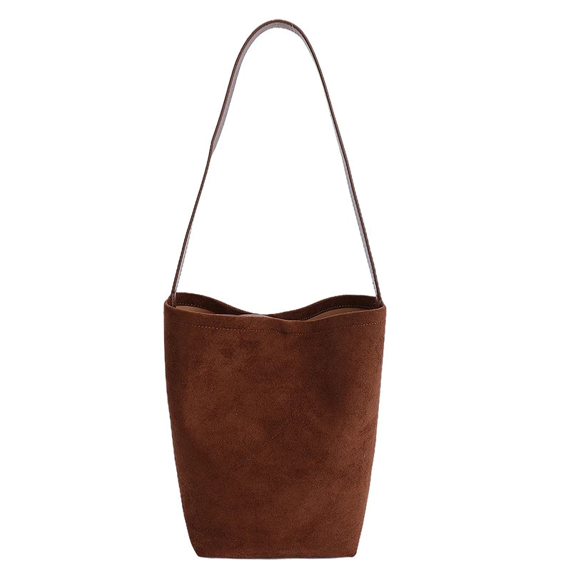 Women's Faux Suede Bucket Bag – Large-Capacity Retro Shoulder Tote Bag