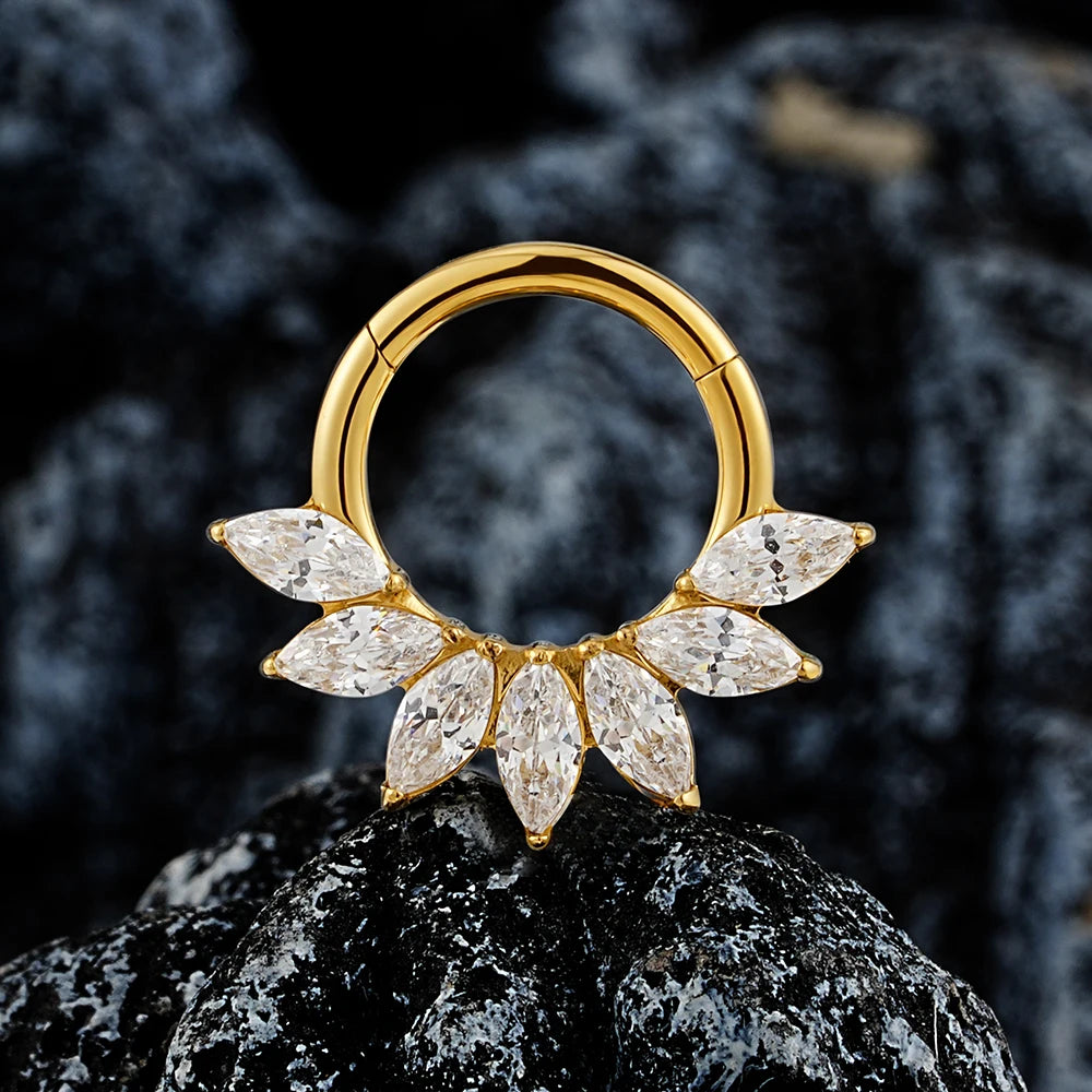 16G Titanium Marquise CZ Hinged Hoop – Septum, Nose & Cartilage Piercing