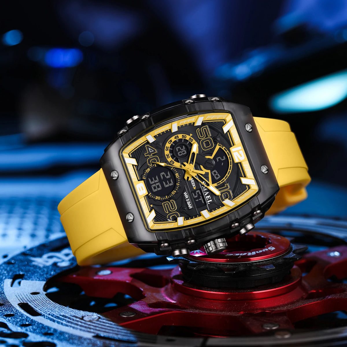 SMAEL Brand 8109 New electronic watch fashion square dual display waterproof luminous Multi-color For Men