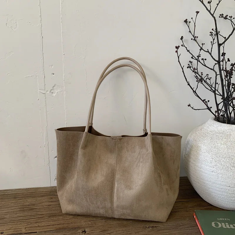 Women's Autumn New Suede Commuter Versatile Large Capacity Tote Bag Casual Simple Shoulder Bag Fashion Commuter Crossbody Bag