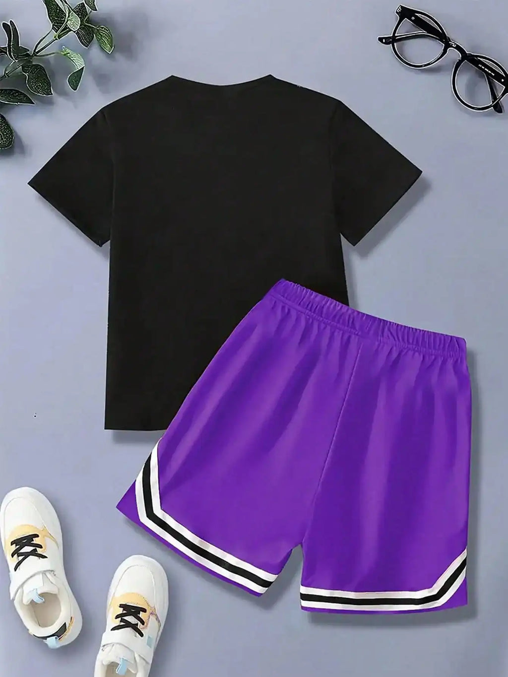 Flame Los Angeles Letter Graphic Printed Short Sleeved T-Shirt and Shorts Set, Comfortable Summer Boys' Clothing