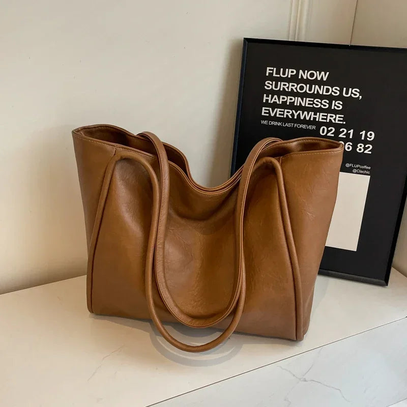 Casual PU Tote Bag 2024 Hot Selling Large Capacity Handbag Solid Color Fashion Handbag Fashion Shoulder Bag Bolso De Mujer