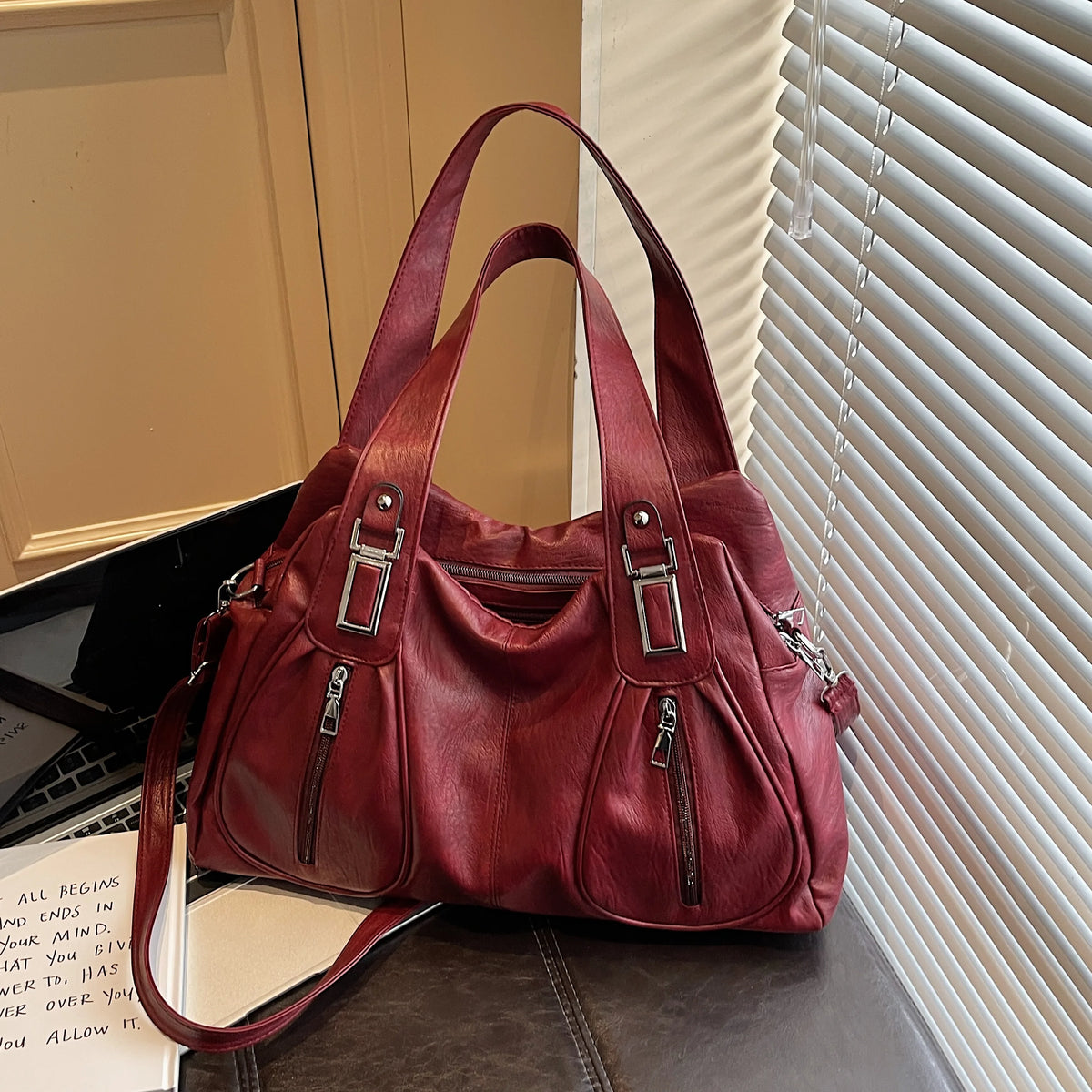 Solid PU Leather Handbags Large Capacity Vintage Shoulder Bags Women Designer French Style Casual Totes Fashion Female Packages
