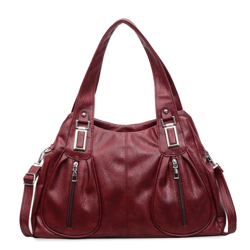 Solid PU Leather Handbags Large Capacity Vintage Shoulder Bags Women Designer French Style Casual Totes Fashion Female Packages