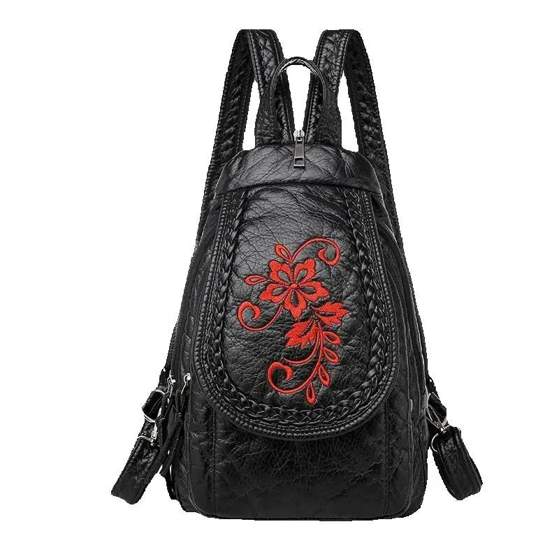 Women PU Leather Backpacks Small Travel Bag Female Soft Leather Bagpack Ladies Embroidery Backpack