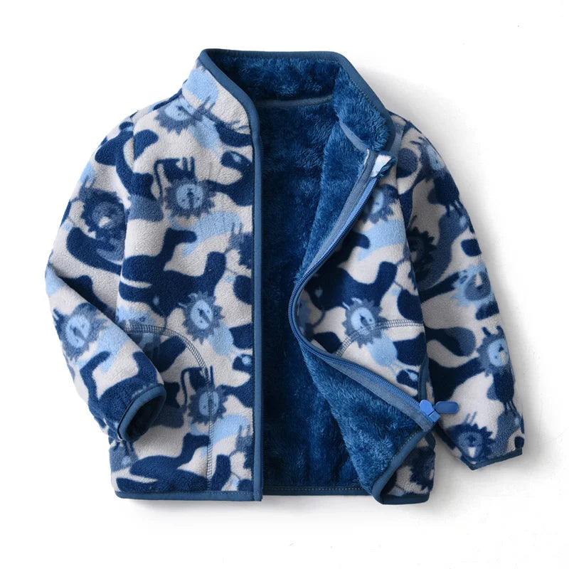 2-8T  Children Clothing for Boys Girls Winter Fleece Jackets Zipper Blue Cute Hot Selling Thick Baby Coats