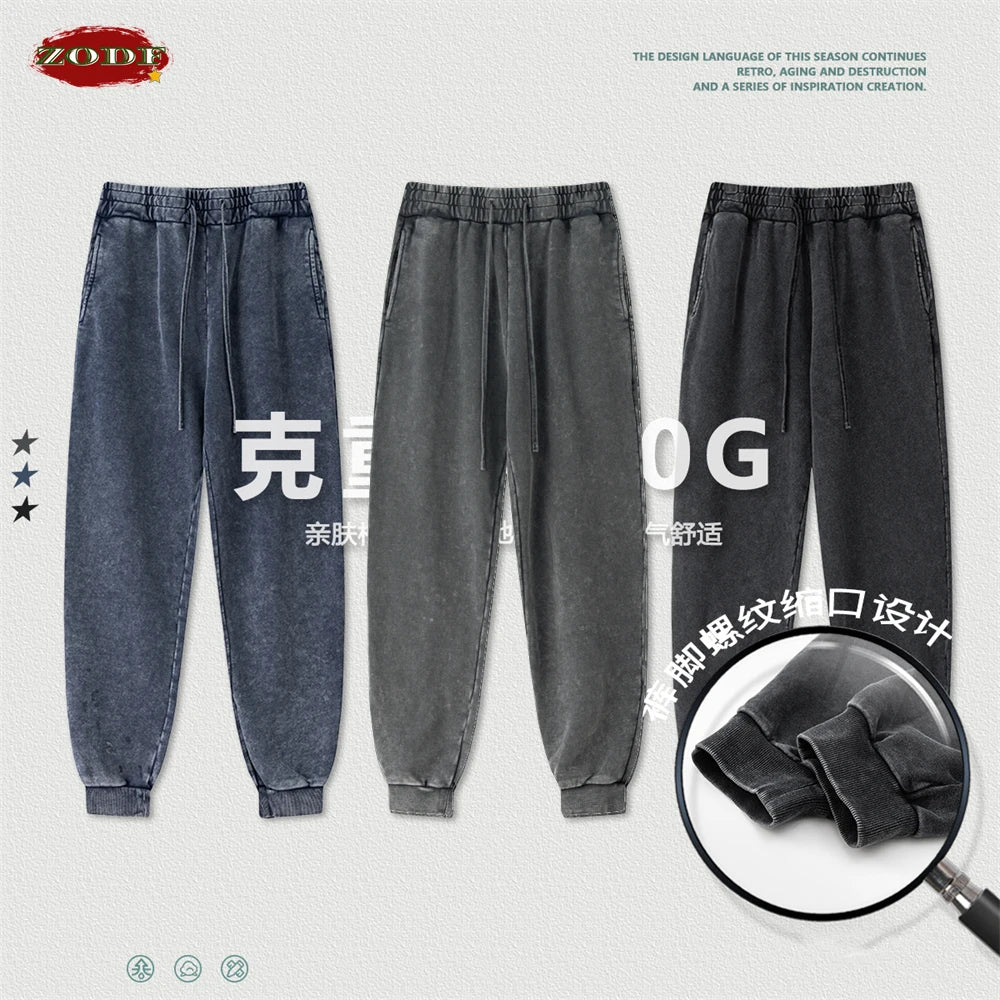 ZODF Unisex 400 GSM Heavyweight Jogger Pants – Washed Cotton Loose-Fit Streetwear Sweatpants