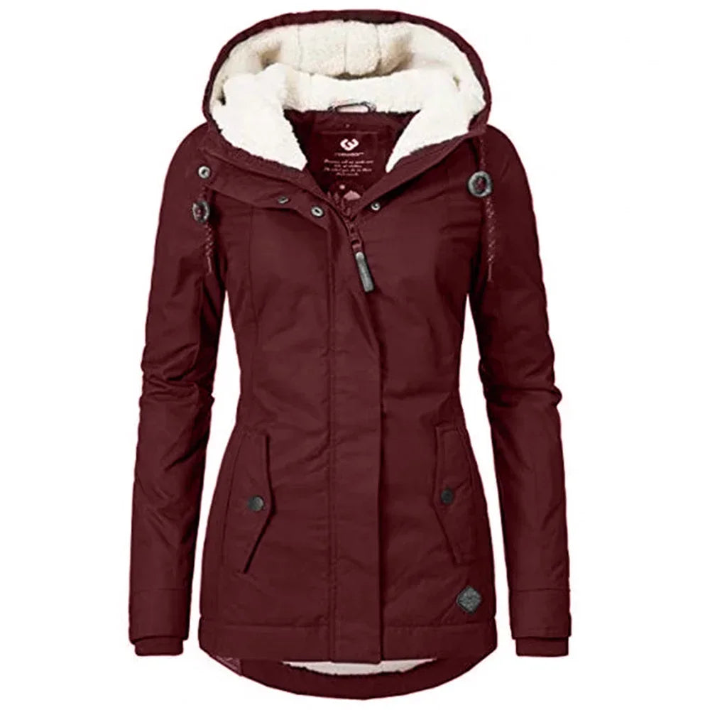 UZZDSS Women's Mid-Length Hooded Winter Parka – Thick Warm Plush-Lined Padded Coat