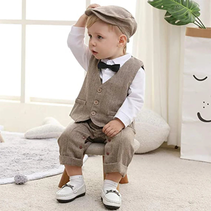 Baby Suits Newborn Boy Clothes Romper + Vest + Hat Formal Clothing Outfit Party Bow Tie Children Birthday Dress New Born 0- 3Y