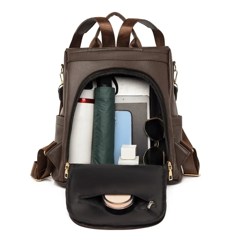 Women's PU Leather Backpack – Stylish Casual Daypack for School and Travel