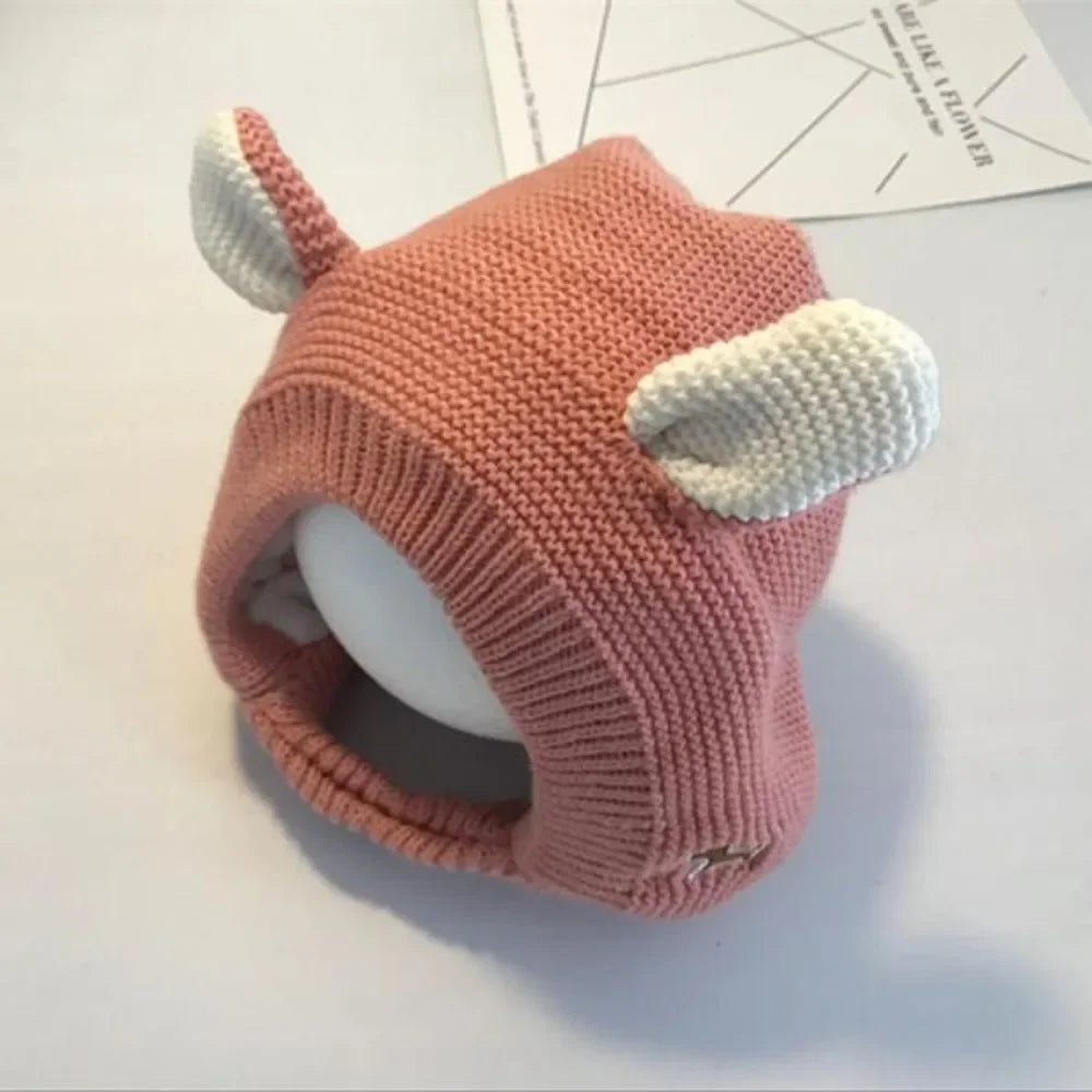 Winter Knit Balaclava Hat for Baby Cute Cartoon One Piece Scarf Cap Kids Thickened Warm Ear Protection Woolen Beanies Caps